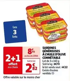 Auchan Connetable - sardines généreuses à l'huile d'olive offre