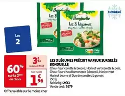 Auchan Bonduelle - les 3 légumes précuit vapeur surgelés offre
