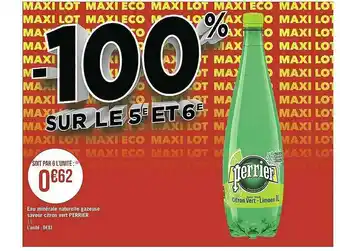 Casino Supermarchés Eau Minérale Naturelle Gazeuse Saveur Citron Vert Perrier offre