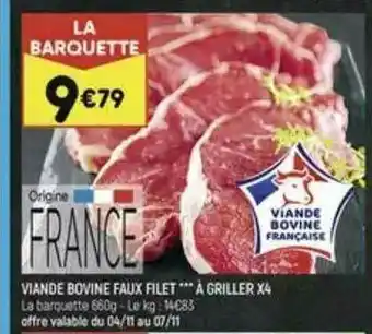 Leader Price Viande Bovine Faux Filet à Griller X4 offre