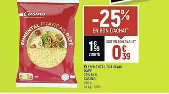Spar Emmental Français Râpé 29% M.g. Casino offre