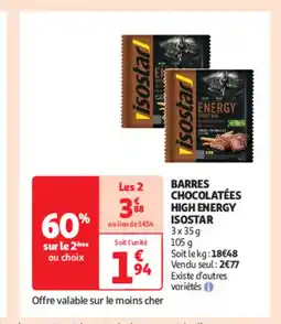 Auchan Barres chocolatées high energy isostar offre