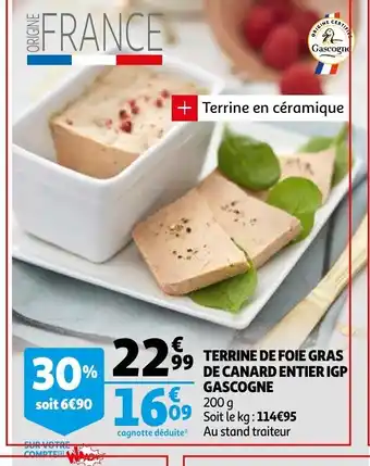 Auchan Terrine de foir gras de canard entier IGP gascogne offre