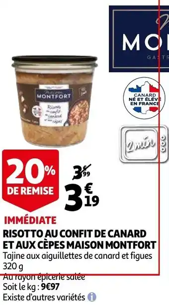 Auchan Risotto au confit de canard et aux cèpes maison montfort offre