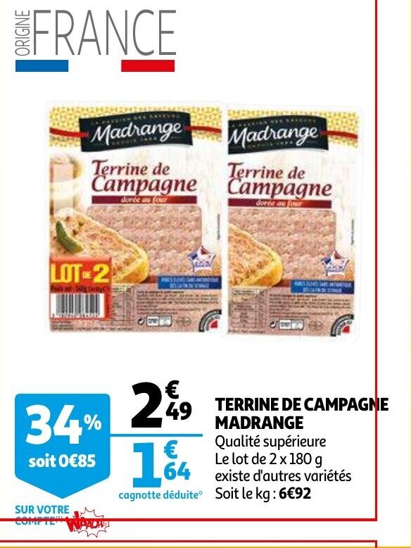 Promo Terrine de campagne madrange chez Auchan