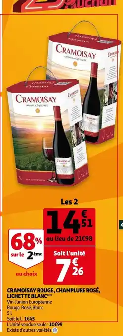 Auchan Cramoisay Rouge Champlure Rosé Lichette Blanc offre