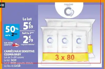 Auchan Carrés Maxi Sensitive Cosmia Baby offre