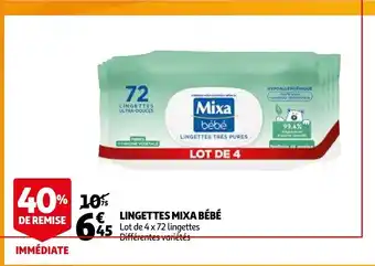 Auchan Lingettes Mixa Bébé offre