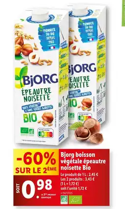 Lidl Bjorg boisson végétale épeautre noisette Bio offre