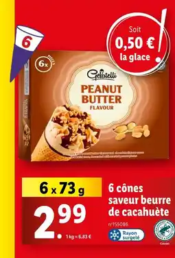Lidl Gelatelli 6 cônes saveur beurre de cacahuète offre