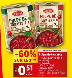 Lidl Baresa Pulpe de tomates offre