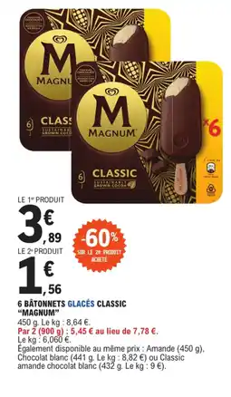 E.Leclerc Express 6 bâtonnets glacés classic "MAGNUM" offre
