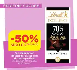 Bi1 Sur une sélection de tablettes de chocolat de la marque Lindt offre