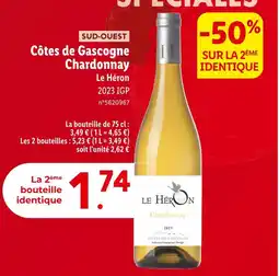 Lidl Le Héron SUD-OUEST Côtes de Gascogne Chardonnay offre