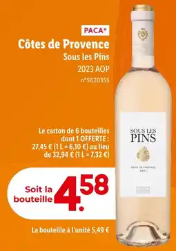 Lidl Sous les Pins Côtes de Provence offre