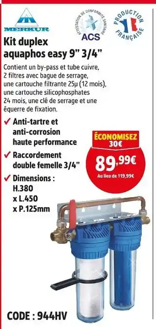 Screwfix MERKUR Kit duplex aquaphos easy 9” 3/4” offre