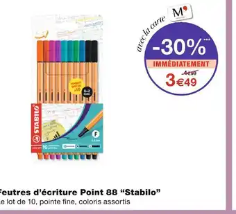 Monoprix Stabilo Feutres d’écriture Point 88 offre