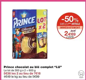 Monoprix LU Prince chocolat au blé complet offre