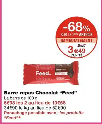 Monoprix Feed Barre repas Chocolat offre