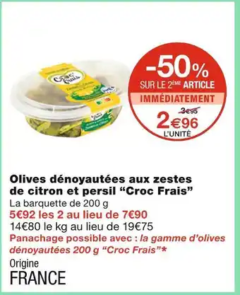 Monoprix CROC FRAIS Olives dénoyautées aux zestes de citron et persil offre