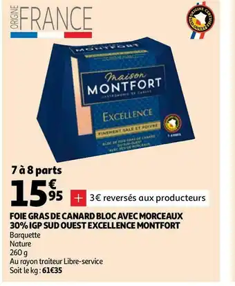 Auchan Montfort excellence foie gras de canard bloc avec morceaux 30% igp sud ouest offre