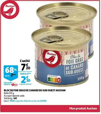 Auchan Auchan bloc de foie gras de canard du sud ouest offre