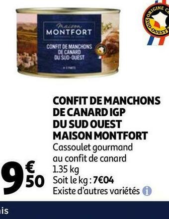 Auchan Maison montfort confit de manchons de canard igp du sud ouest offre