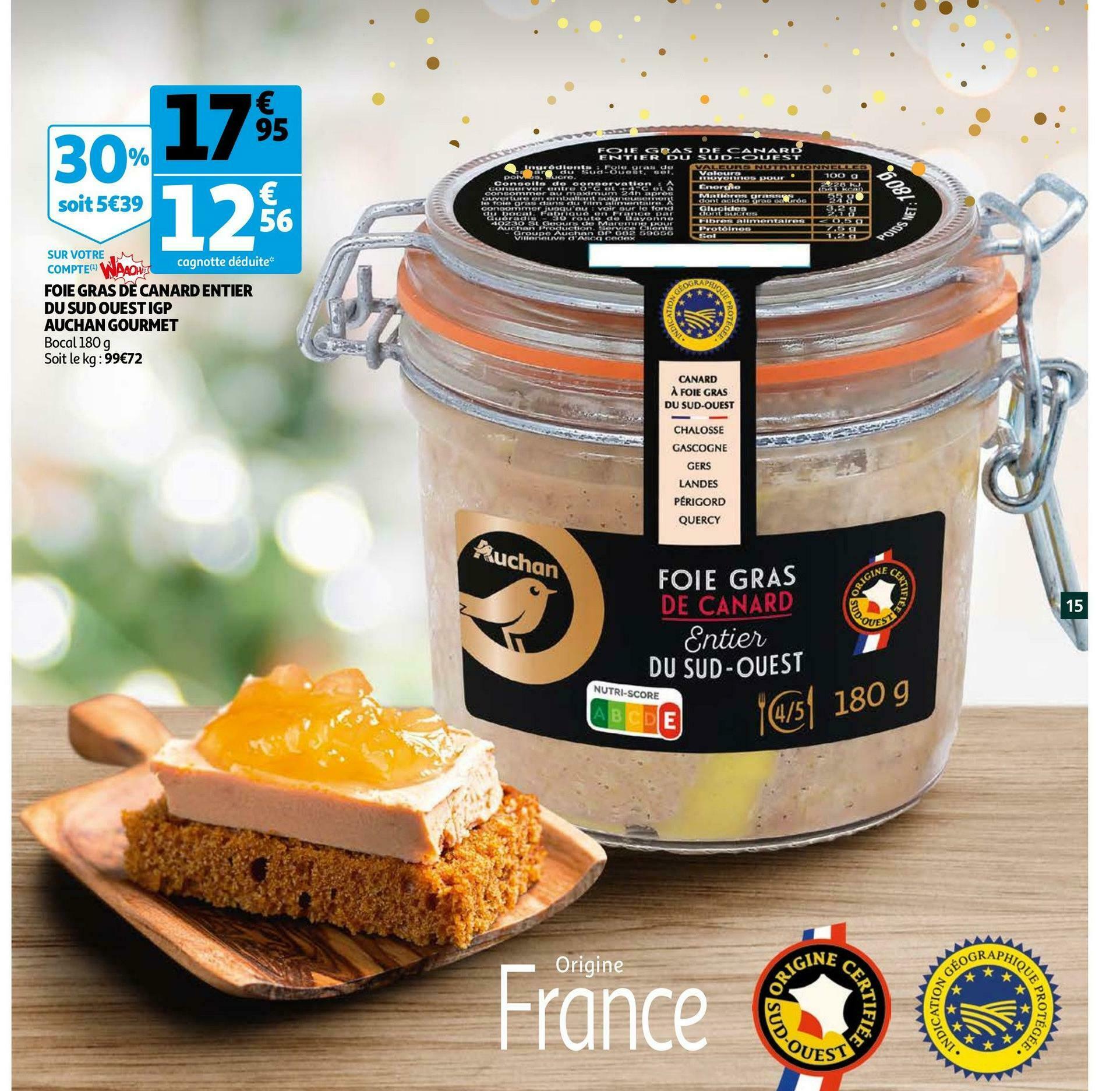Promo Auchan Foie Gras De Canard Entier Du Sud Ouest Igp Gourmet Chez Auchan