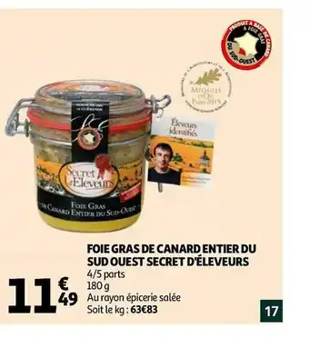 Auchan Secret d'éleveurs foie gras de canard entier du sud ouest offre