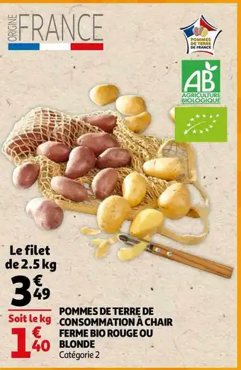 Auchan Pommes de terre de consommation à chair ferme bio rouge ou blonde offre