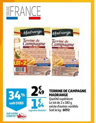 Auchan Madrange terrine de campagne offre