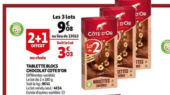 Auchan Cote d'or tablette blocs chocolat offre