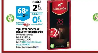 Auchan Côte d'or tablette chocolat offre
