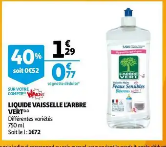Auchan L'arbre vert liquide vaisselle* offre