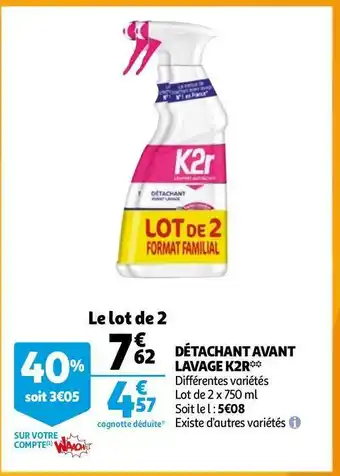 Auchan K2r détachant avant lavage* offre