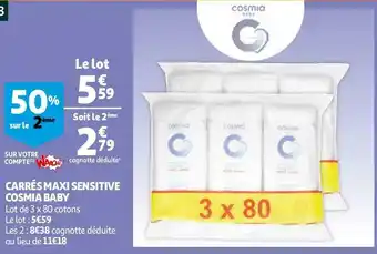 Auchan Cosmia carrés maxi sensitive offre