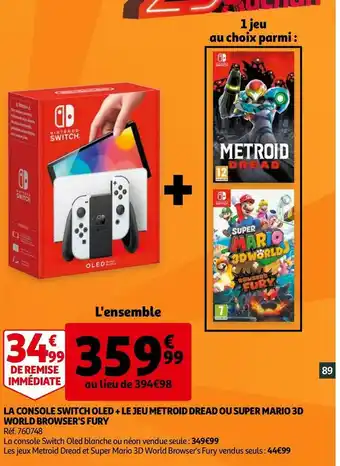 Auchan La console switch oled + le jeu metroid dread ou super mario 3d world browser's fury offre
