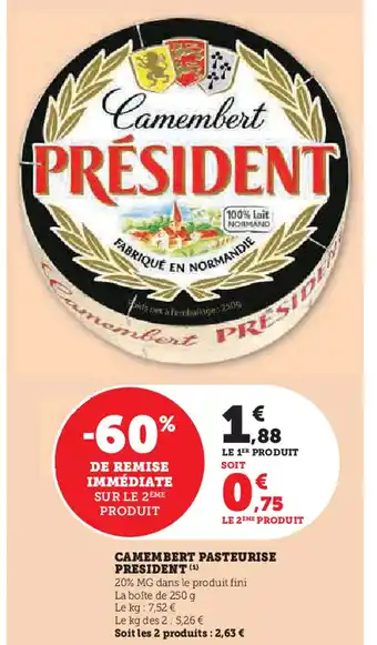 U Express Camembert pasteurise PRESIDENT offre