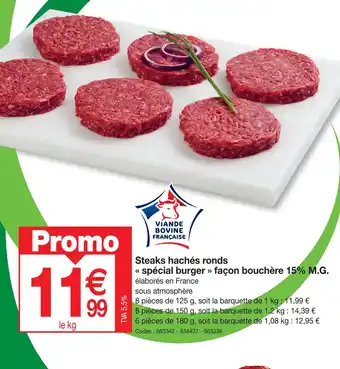 Promocash Steaks hachés ronds spécial burger façon bouchère 15% m.g. offre