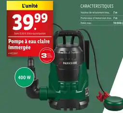 Lidl PARKSIDE Pompe à eau claire immergée offre