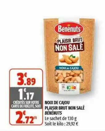 Coccinelle Express Noix De Cajou Plaisir Brut Non Salé Bénénuts offre