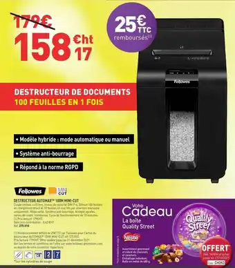 Hyperburo Destructeur De Documents 100 Feuilles En 1 Fois Fellowes offre