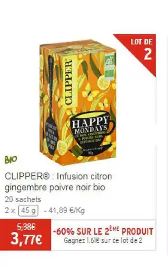 Chronodrive Clipper : Infusion Citron Gingembre Poivre Noir Bio offre