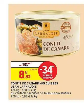 Intermarché Confit De Canard 4-5 Cuisses Jean Larnaudie offre