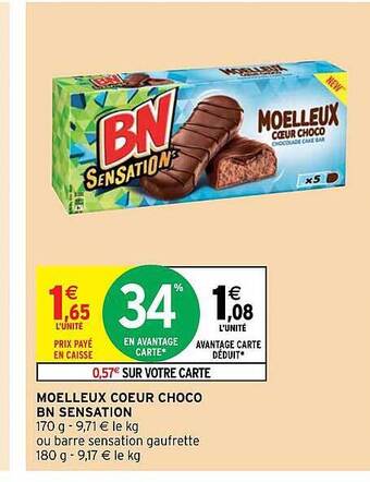 Intermarché Moelleux Cœur Choco Bn Sensation offre