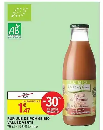 Intermarché Pur Jus De Pomme Bio Vallée Verte offre