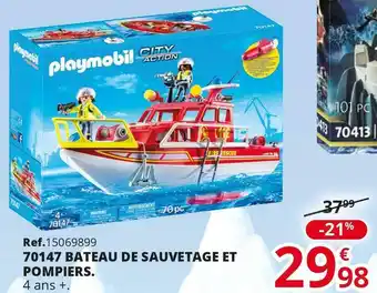 Maxi Toys Playmobil 70147 bateau de sauvetage et pompiers. offre