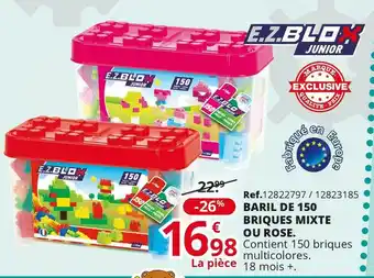 Maxi Toys Baril de 150 briques mixte ou rose offre
