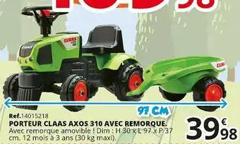 Porteur claas axos 310 avec remorque.