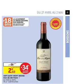 Intermarché Aop Saint Mont Rouge Duc De Meynan offre